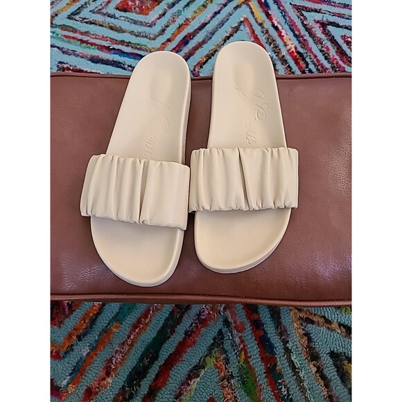 J Crew Slides Women's 12 Blush Beige Tan Sandals Ruched Pleated - Picture 1 of 8